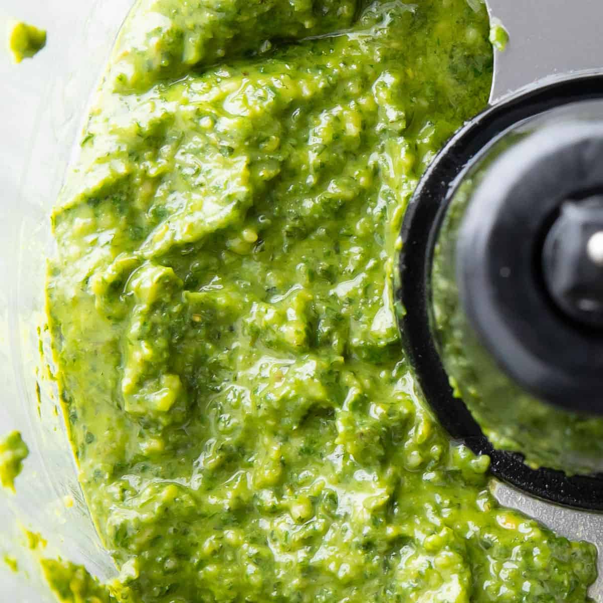 Closeup photo of this recipe in the food processor to show texture