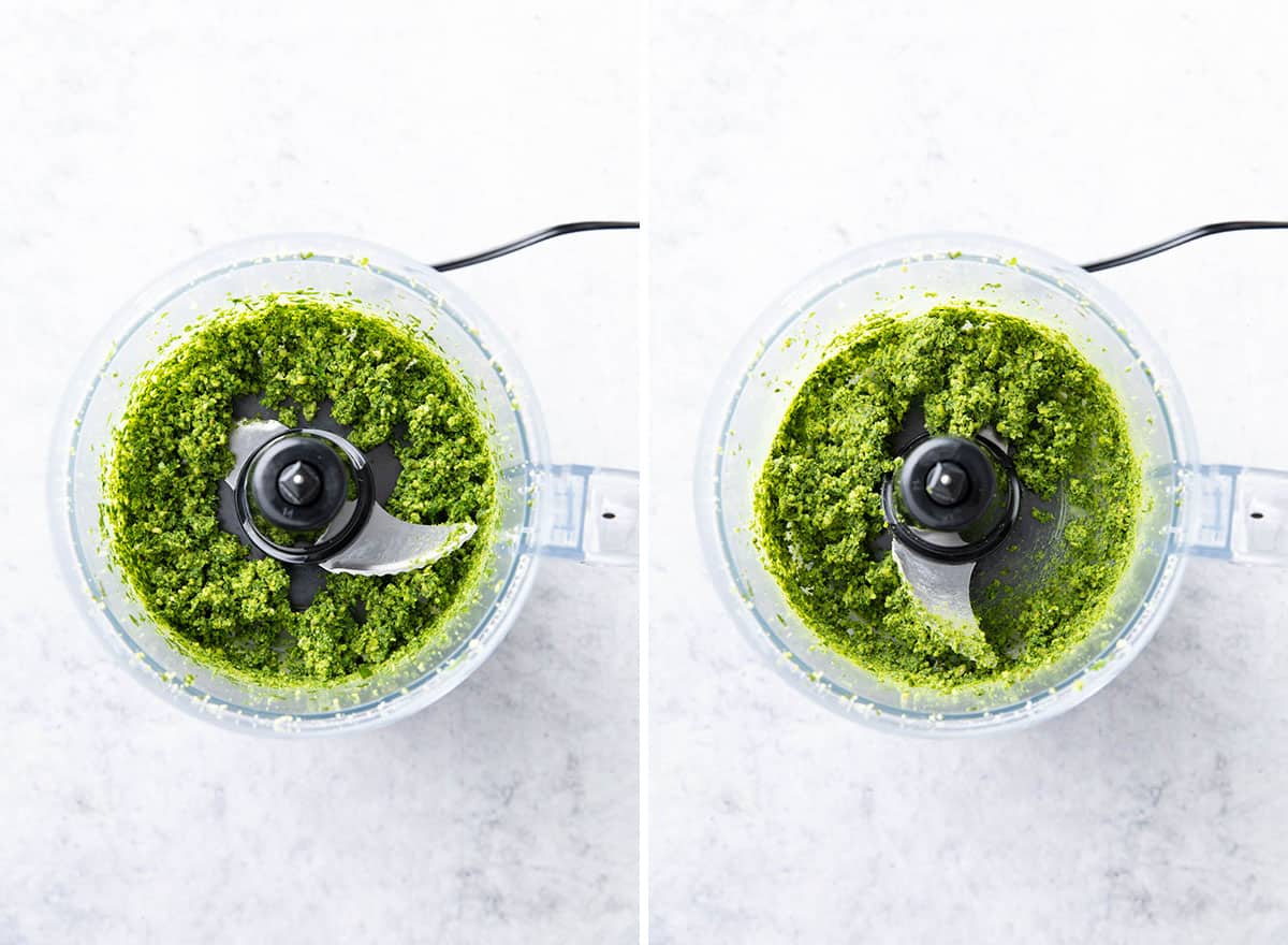 Two photos showing How to Make this recipe – blending to puree sauce 