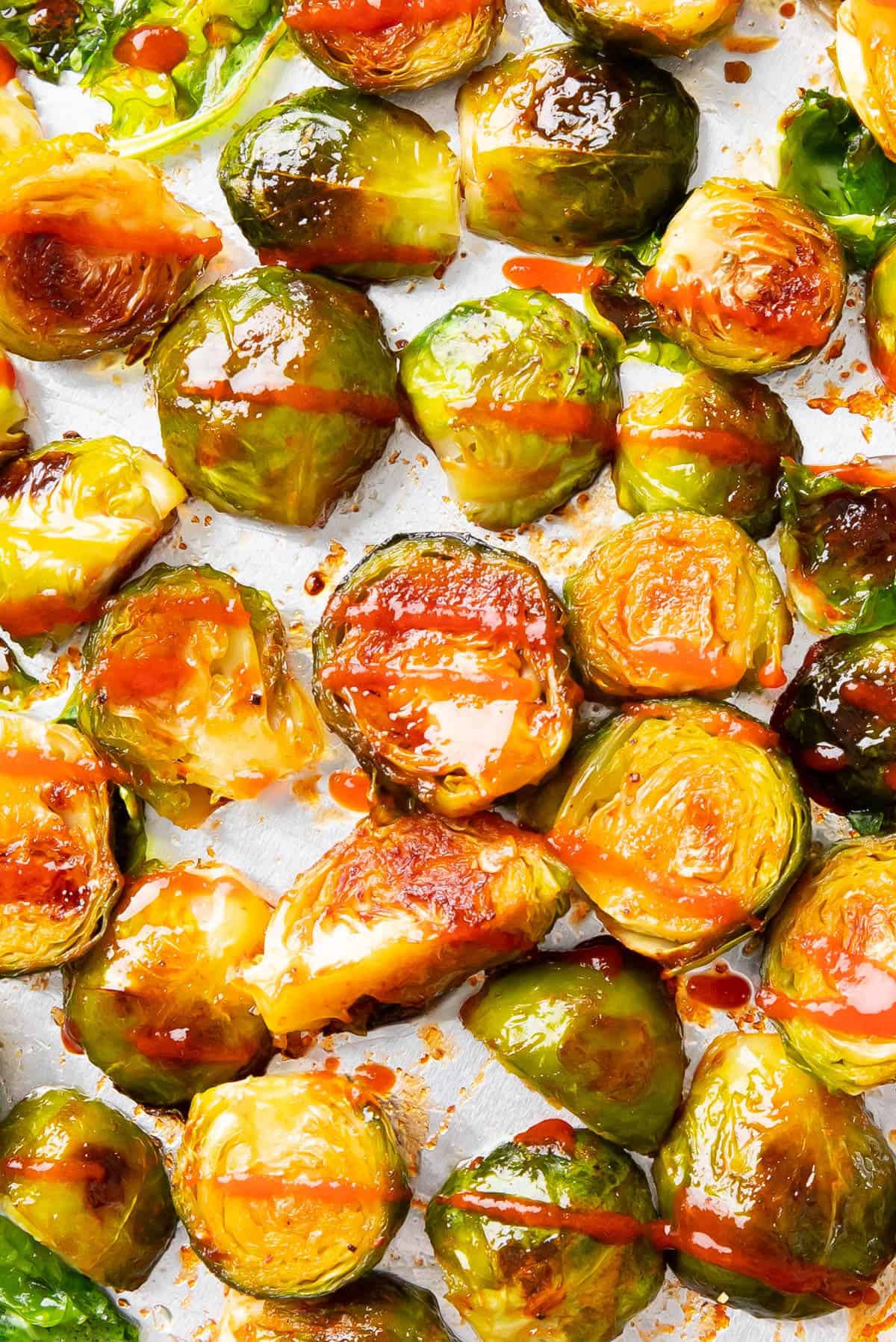 Closeup photo of Honey Sriracha Brussels Sprouts