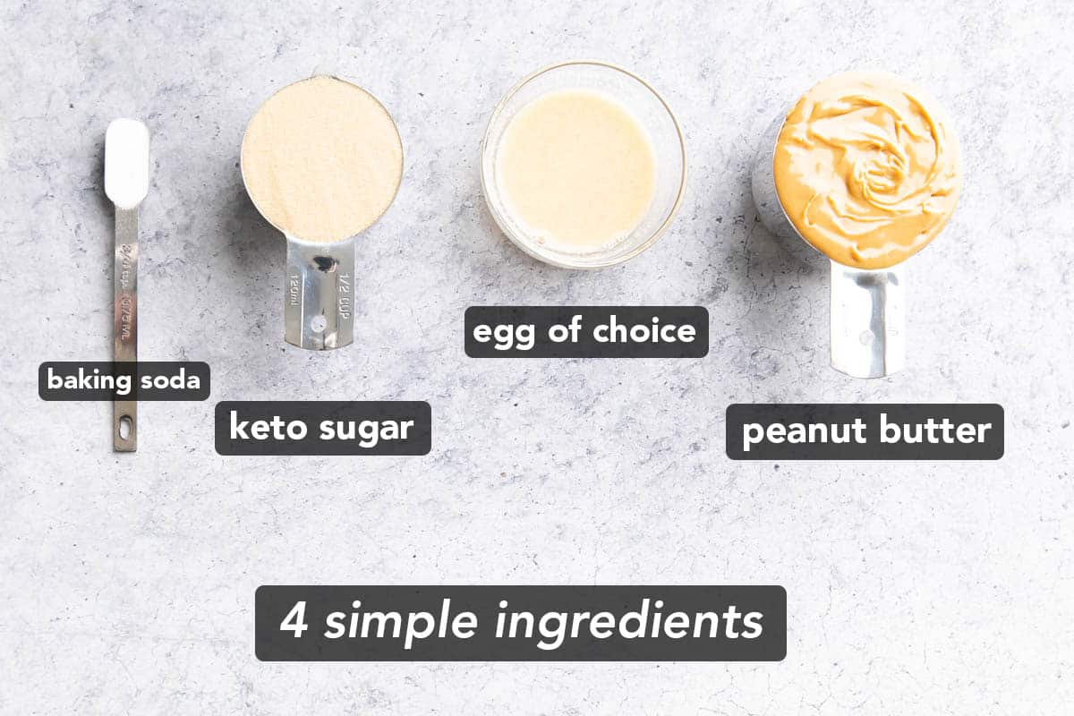 Photo of Keto peanut butter cookies ingredients measured out on a table