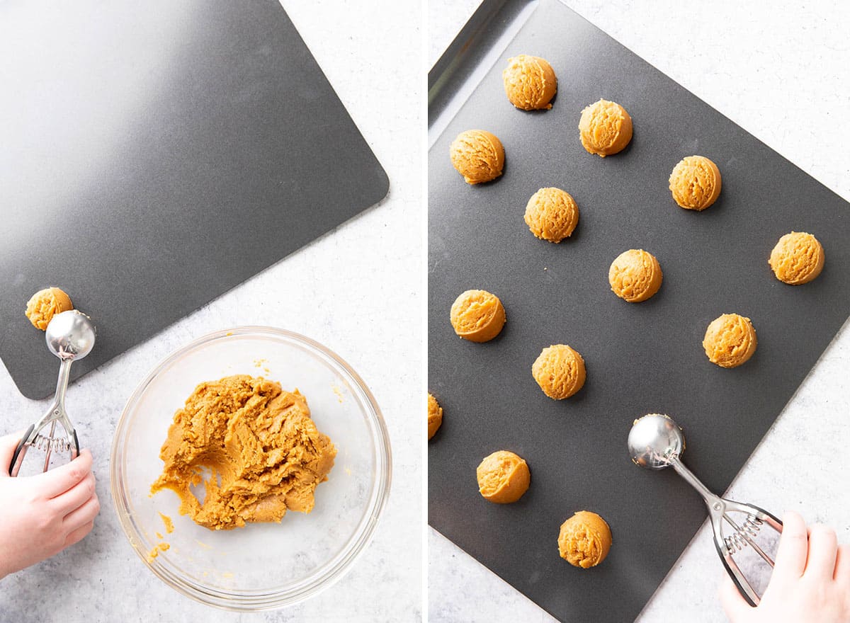 Two photos showing how to make this recipe – scooping dough