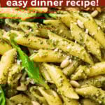 Pesto Pasta with Pine Nuts and Parmesan Long Pinterest Image.