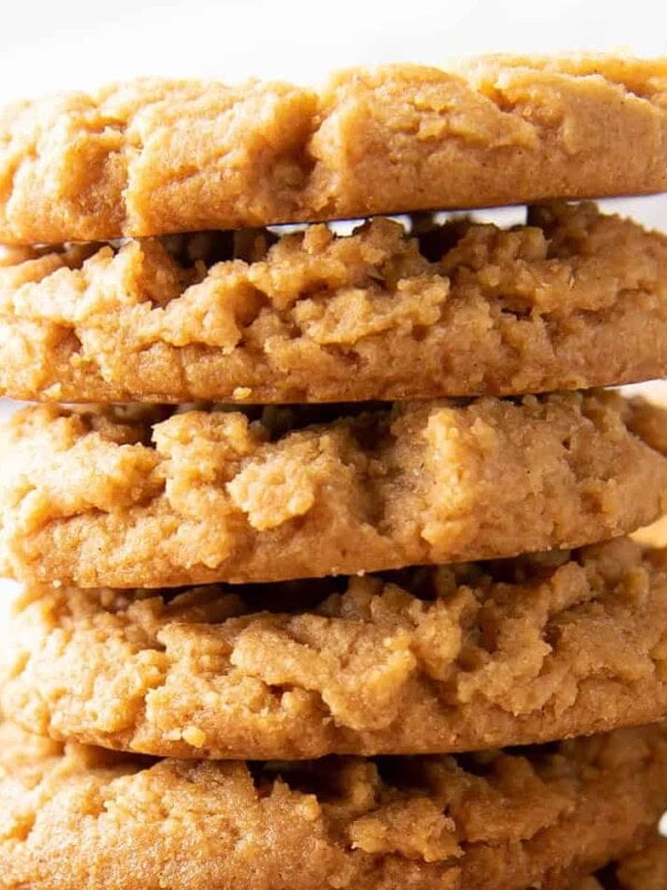 square photo of a stack of keto peanut butter cookies