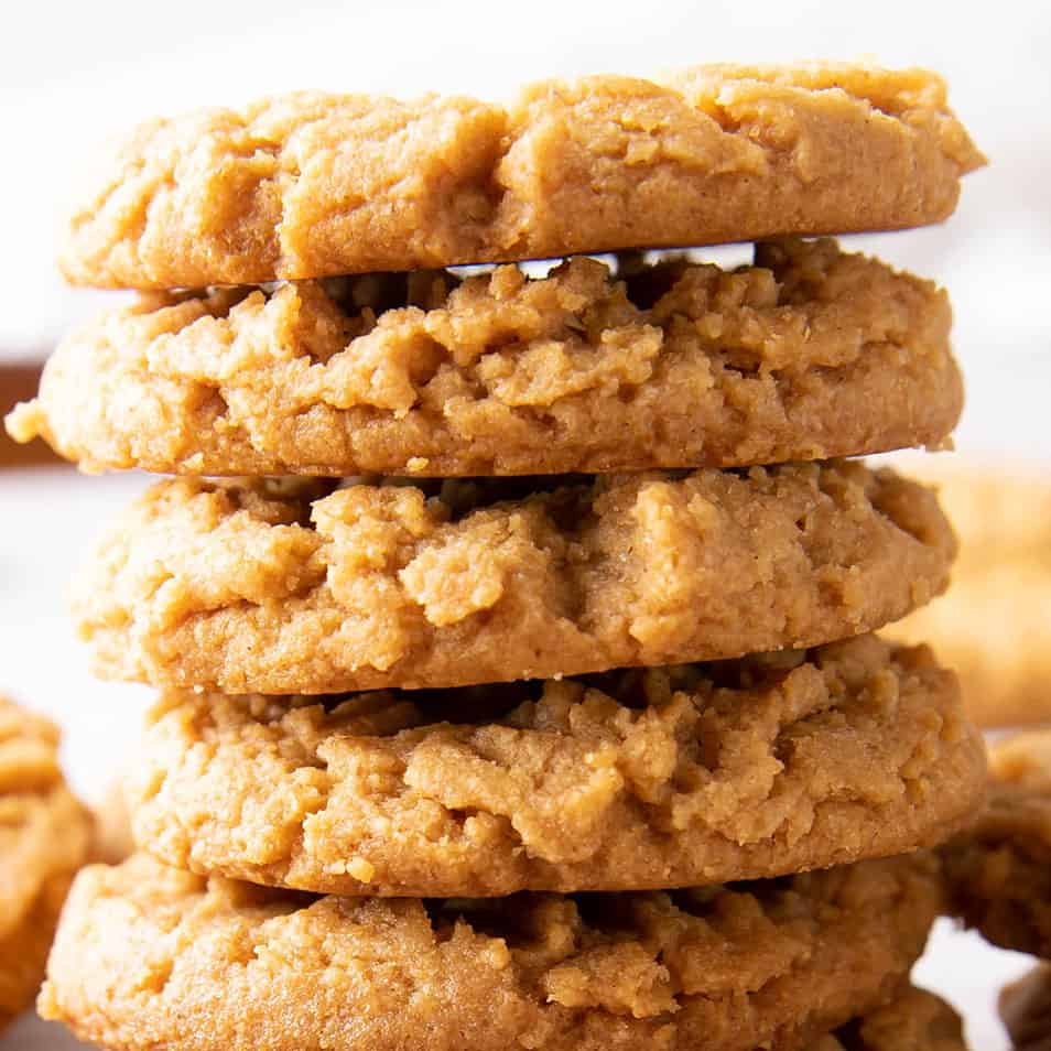 square photo of a stack of keto peanut butter cookies