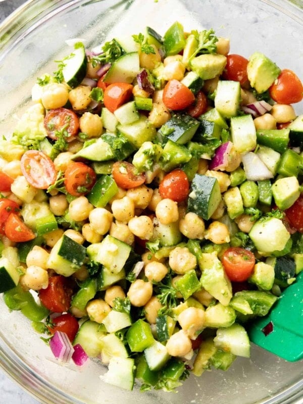 Closeup photo of Chickpea Salad to show texture