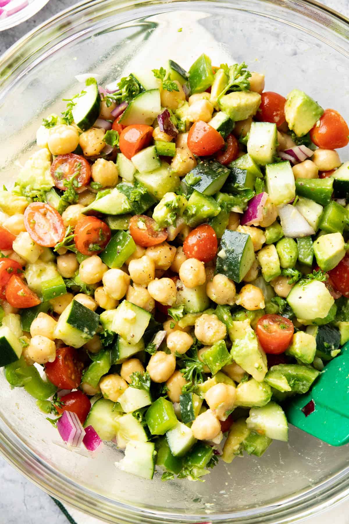 Closeup photo of Chickpea Salad to show texture