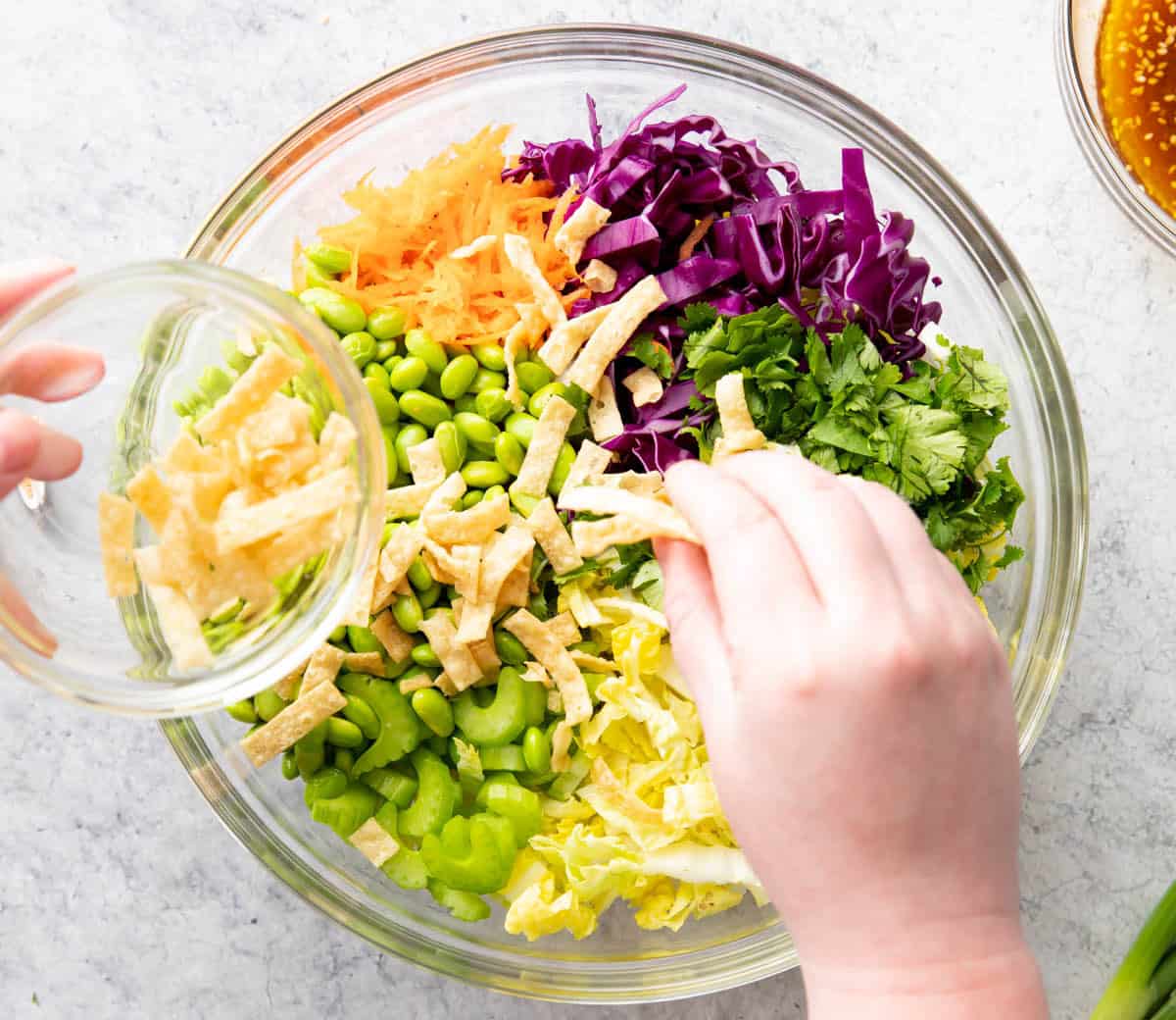 Crunchy Asian Chopped Salad {w/ Almond Dressing} - Eating Bird Food