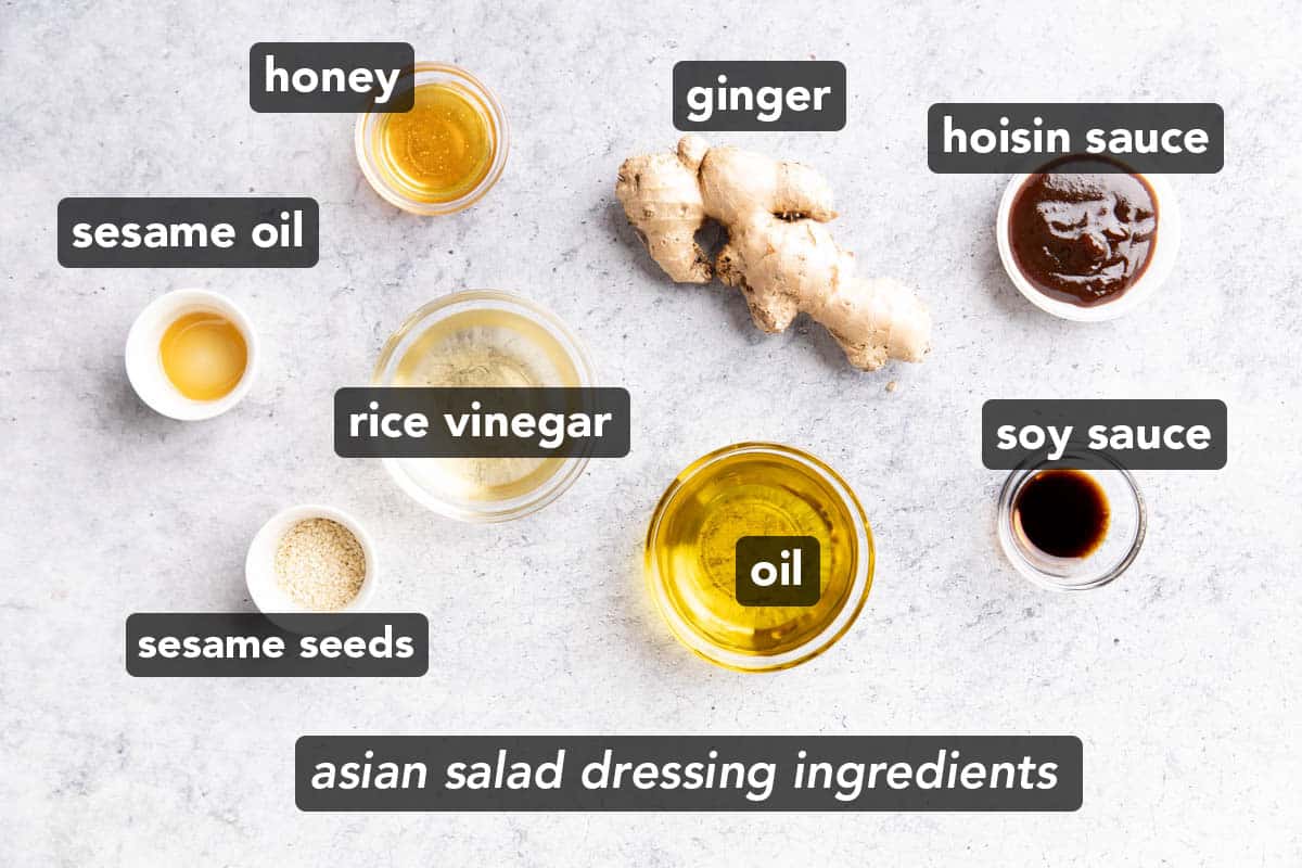 Asian Salad Dressing ingredients laid out on a kitchen counter
