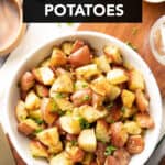 Garlic Parmesan Roasted Potatoes short Pinterest image.