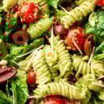 Pesto Pasta Salad with Spinach & Feta Cheese Pinterest image.