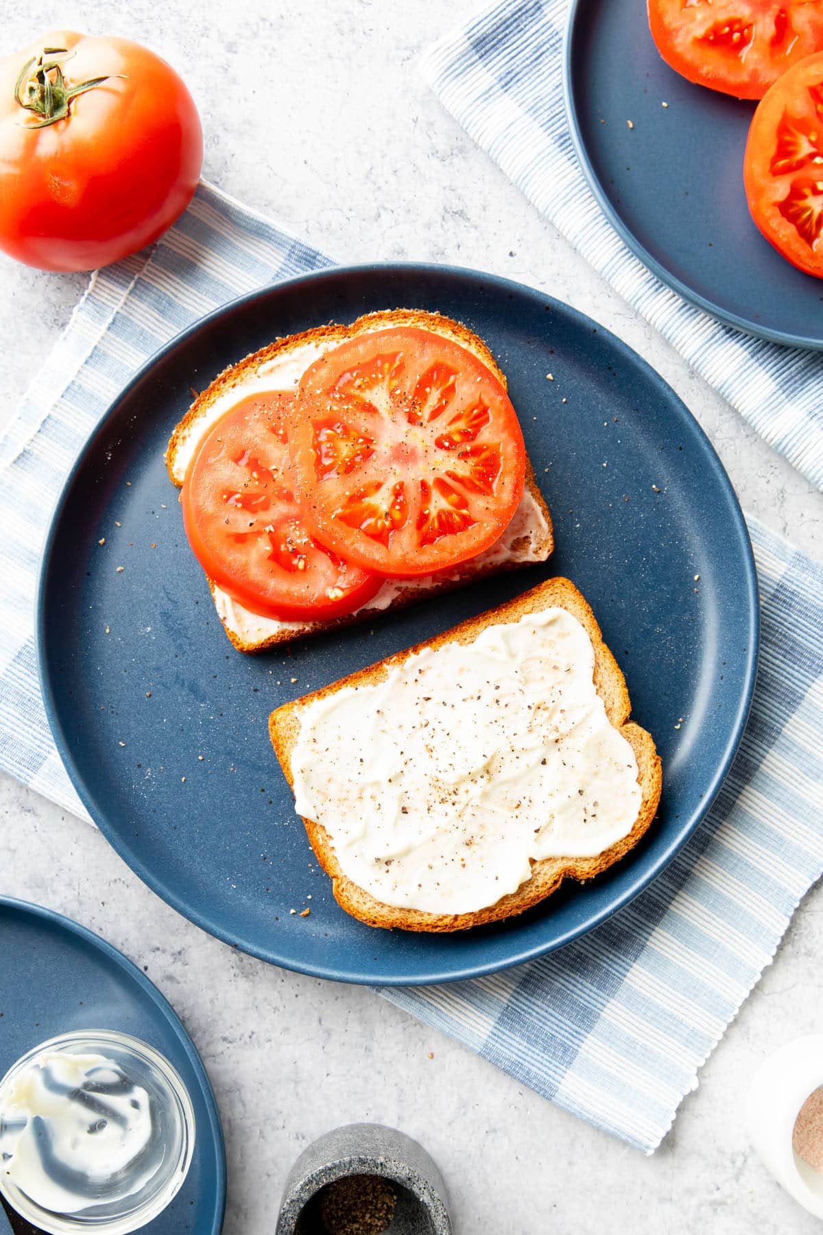 Tomato Sandwich served on a plate with salt