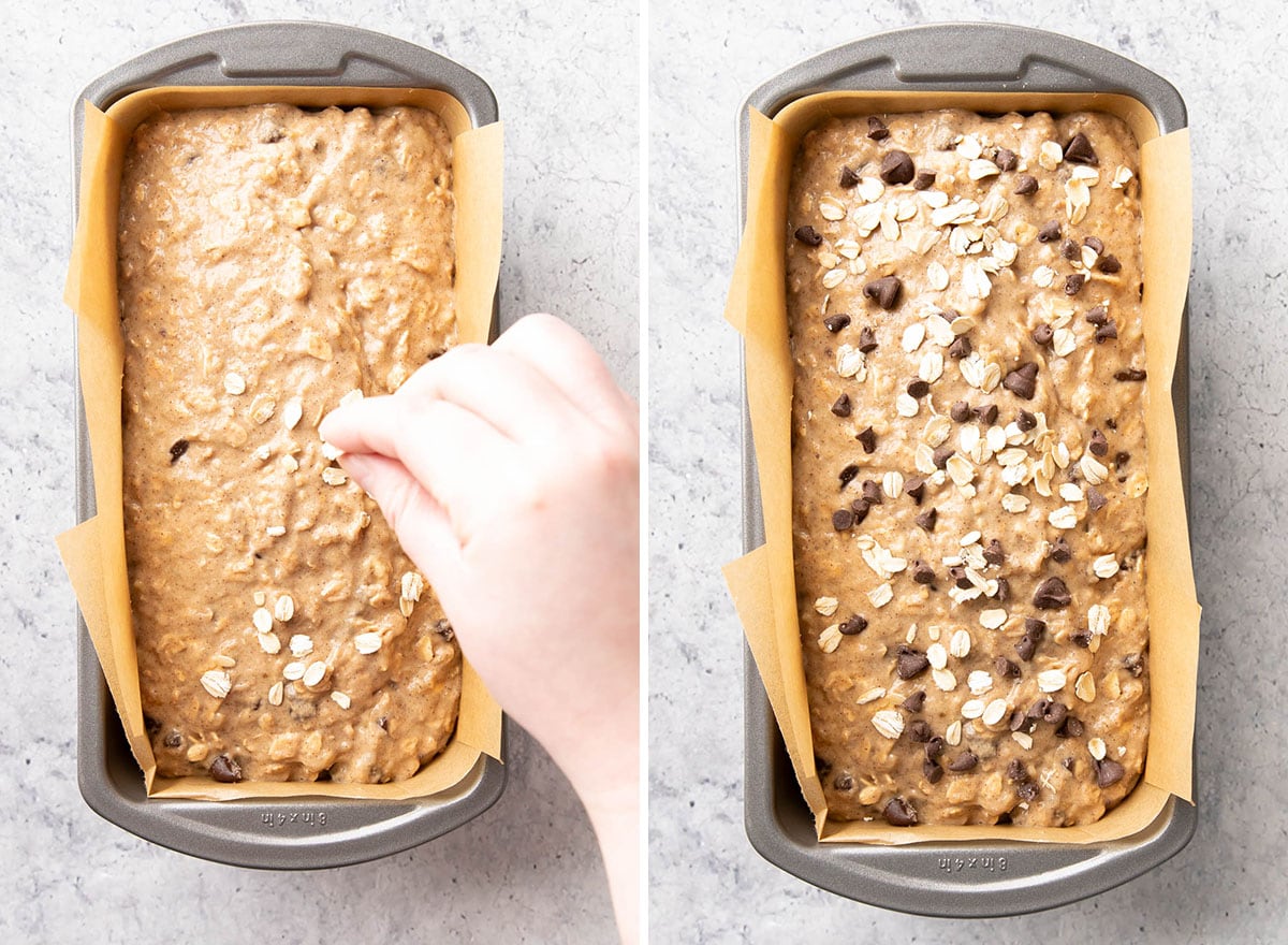 Two photos showing How to Make this recipe – adding topping