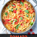 Tomato Basil Pasta short Pinterest image.