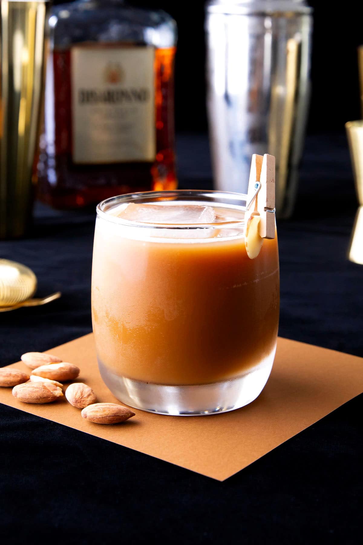 Toasted Almond Drink served in a cocktail glass with almond garnish.