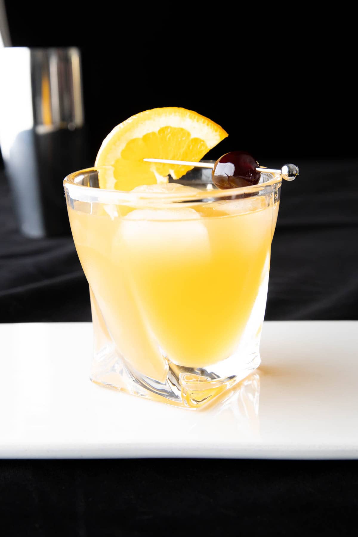 Whiskey Sour served on the rocks in an old-fashioned glass