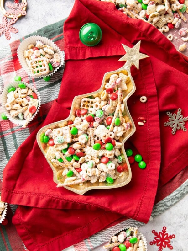 Close up of Reindeer food Christmas puppy chow to show texture