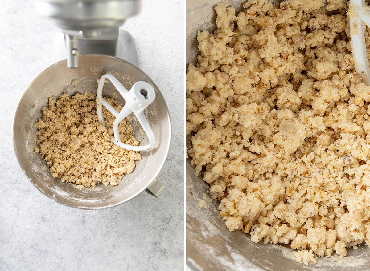 Two photos showing How to Make this Christmas treat recipe – showcasing the crumbly cookie dough texture