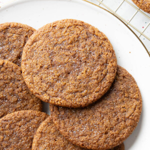 close up of a plate of gingersnaps topped with sugar