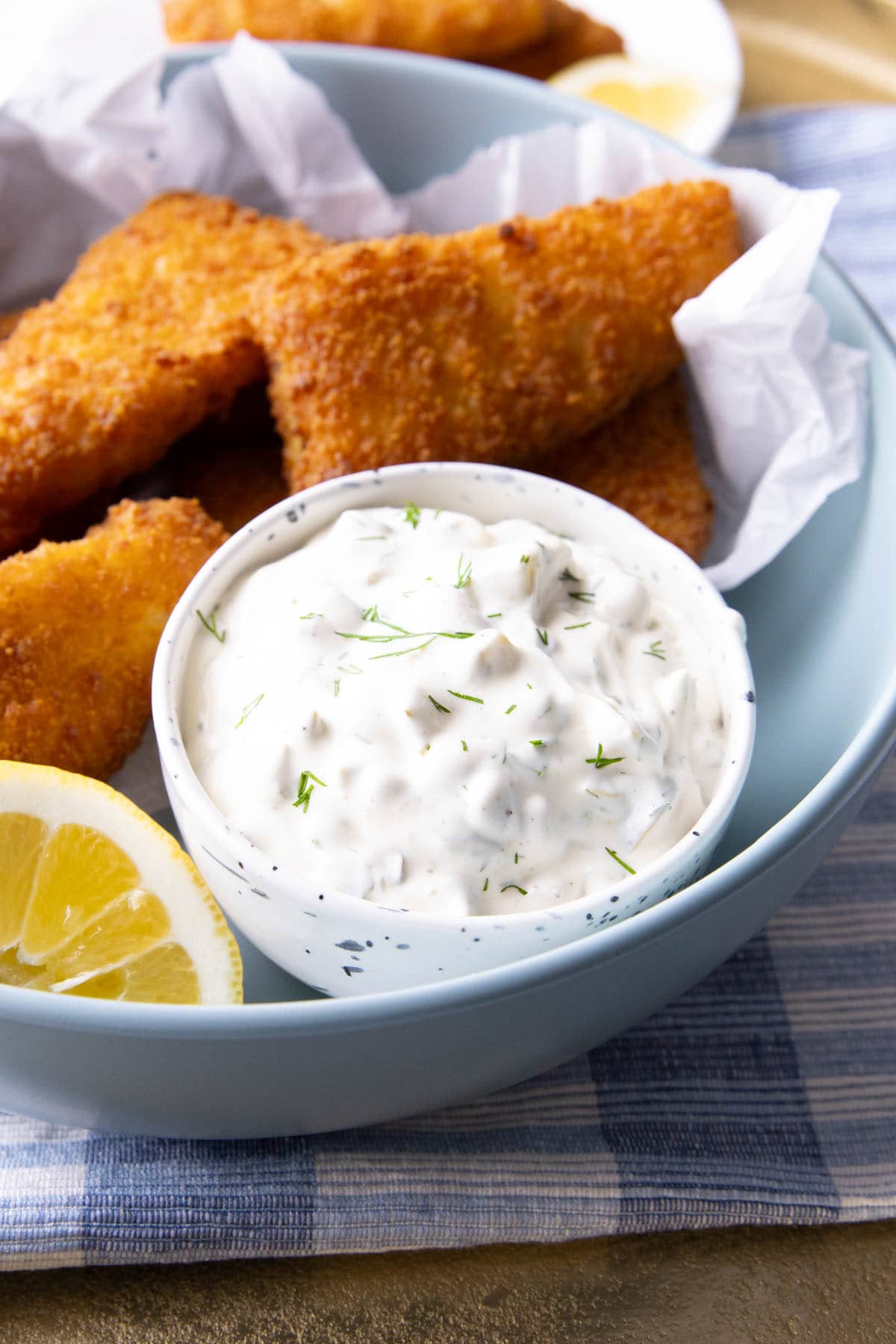 Tartar Sauce recipe served in a bowl with a lemon wedge