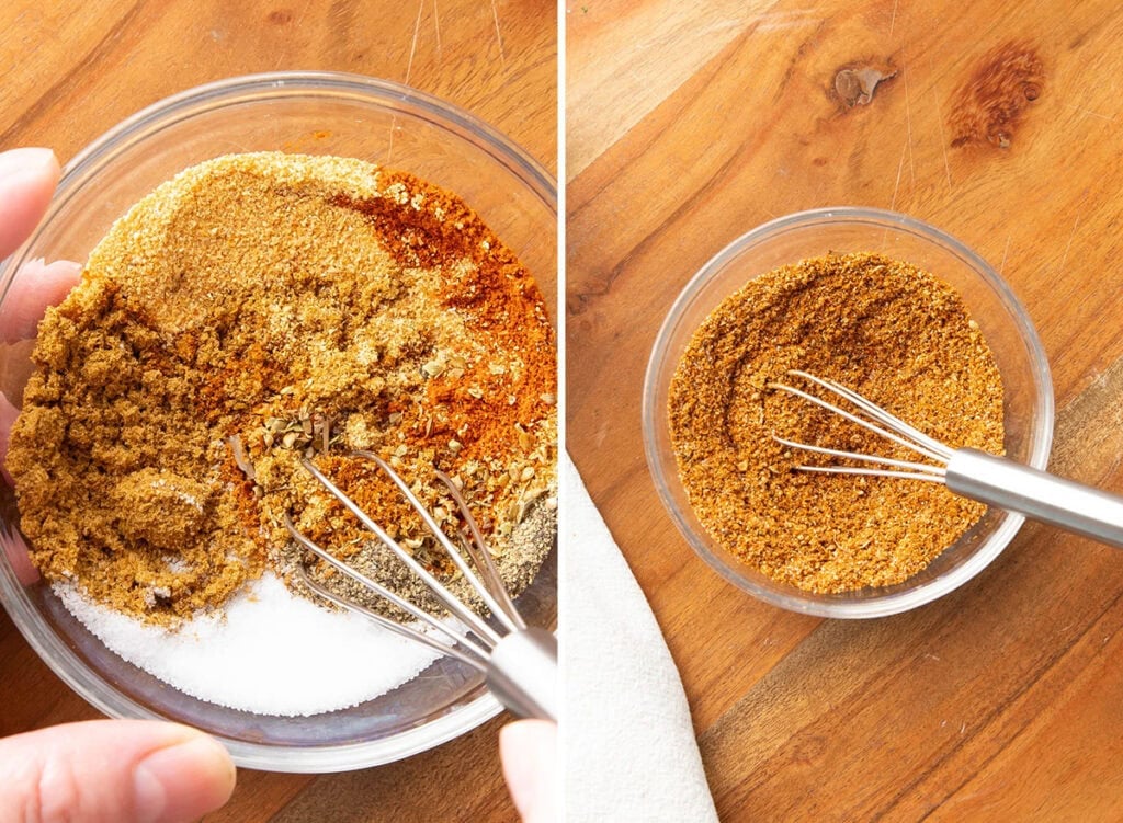 Two photos showing before and after the recipe - with separate spices, then blended into a flavorful mix