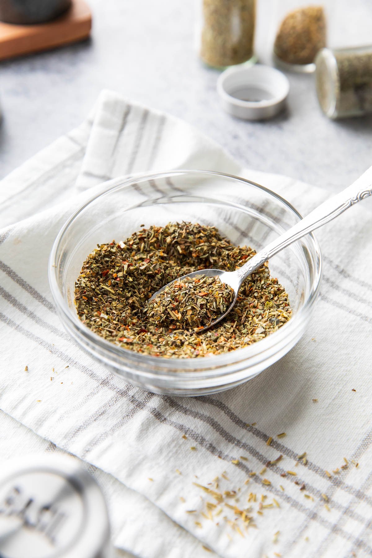 A spice bowl filled with this homemade seasoning recipe