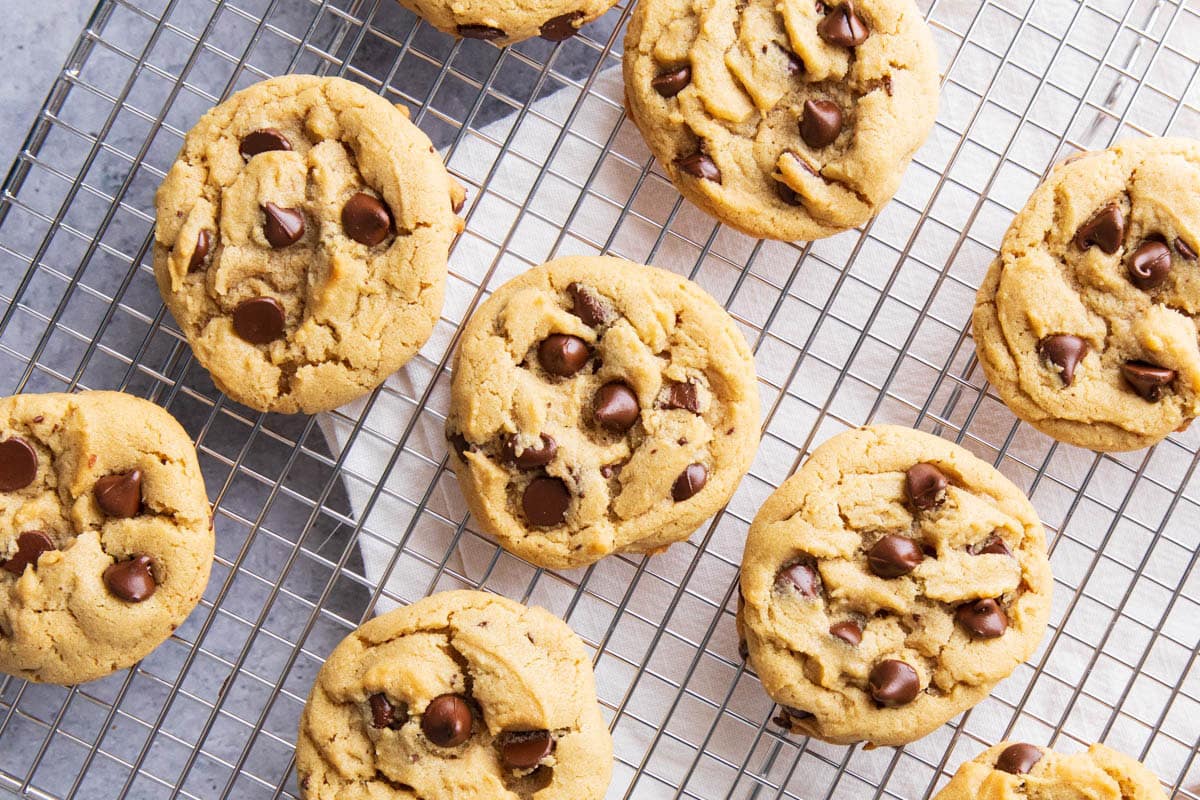 Fresh-baked treats on a silver cooling rack