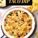 Easy Taco Dip Recipe short Pinterest image.