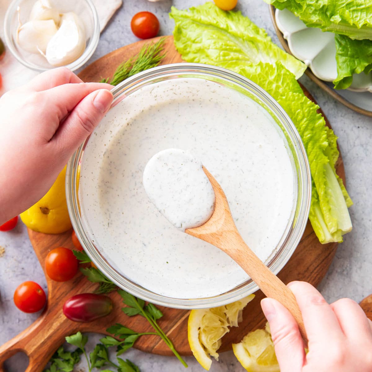 serving creamy ranch dressing after making it from scratch