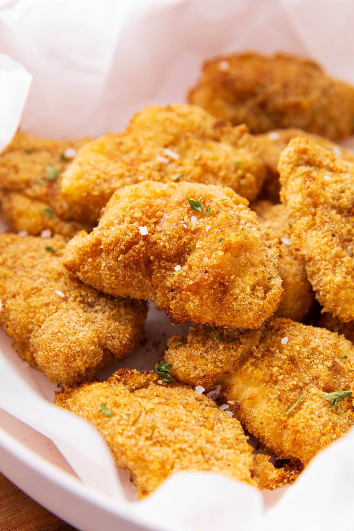 close up of crisp, breadcrumb coating surrounding juicy centers of these appetizers