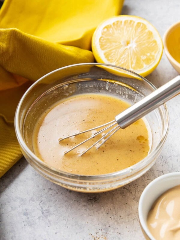 A bowl of the best Honey Mustard dressing recipe shows the tangy and sweet texture that’s perfect for salads and dips