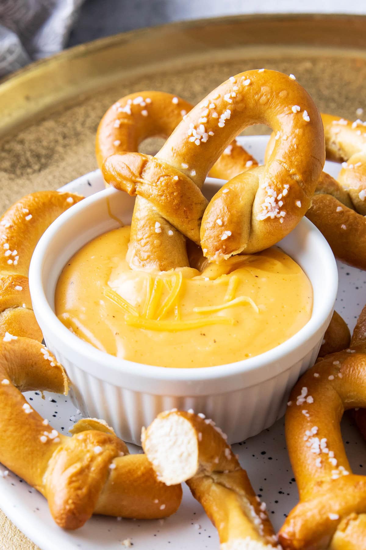 Beer cheese dip served in a dipping bowl