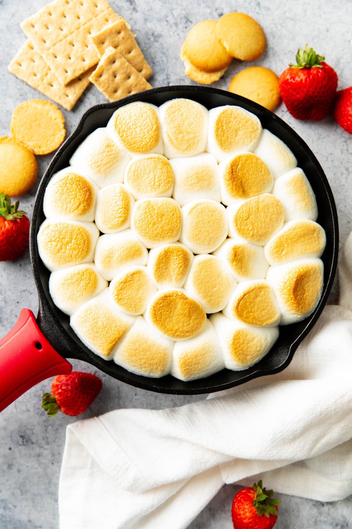 fully toasted golden marshmallows as the top layer of this S'mores Dip recipe