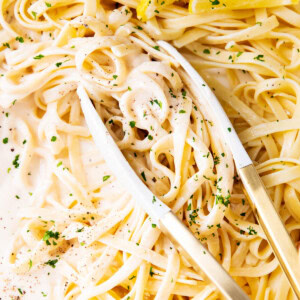 Photo showing how to make fettuccine Alfredo with loads of creamy Alfredo sauce