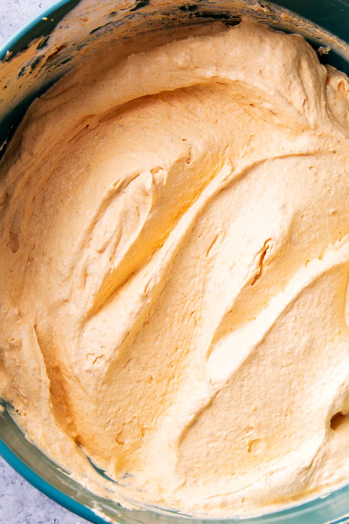 close up of pumpkin fluff to show the airy texture of this easy no bake dessert