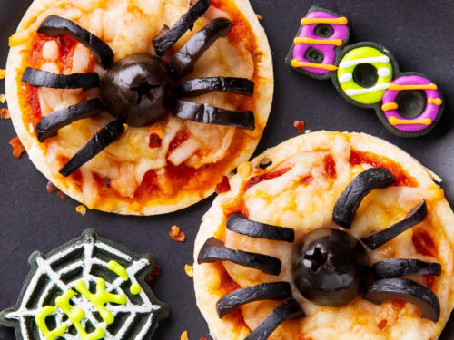 Halloween Pizza - Mini Spider Pizzas! - Beaming Baker