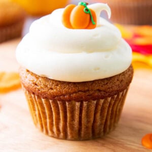 Close up of pumpkin cupcakes
