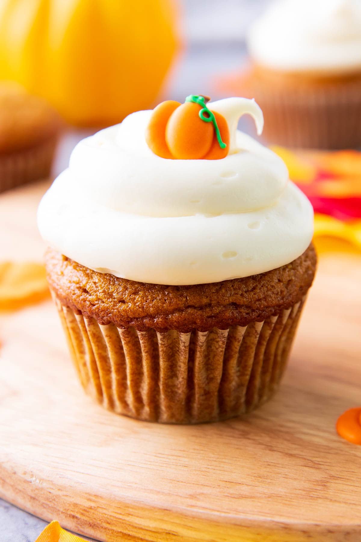 Close up of pumpkin cupcakes