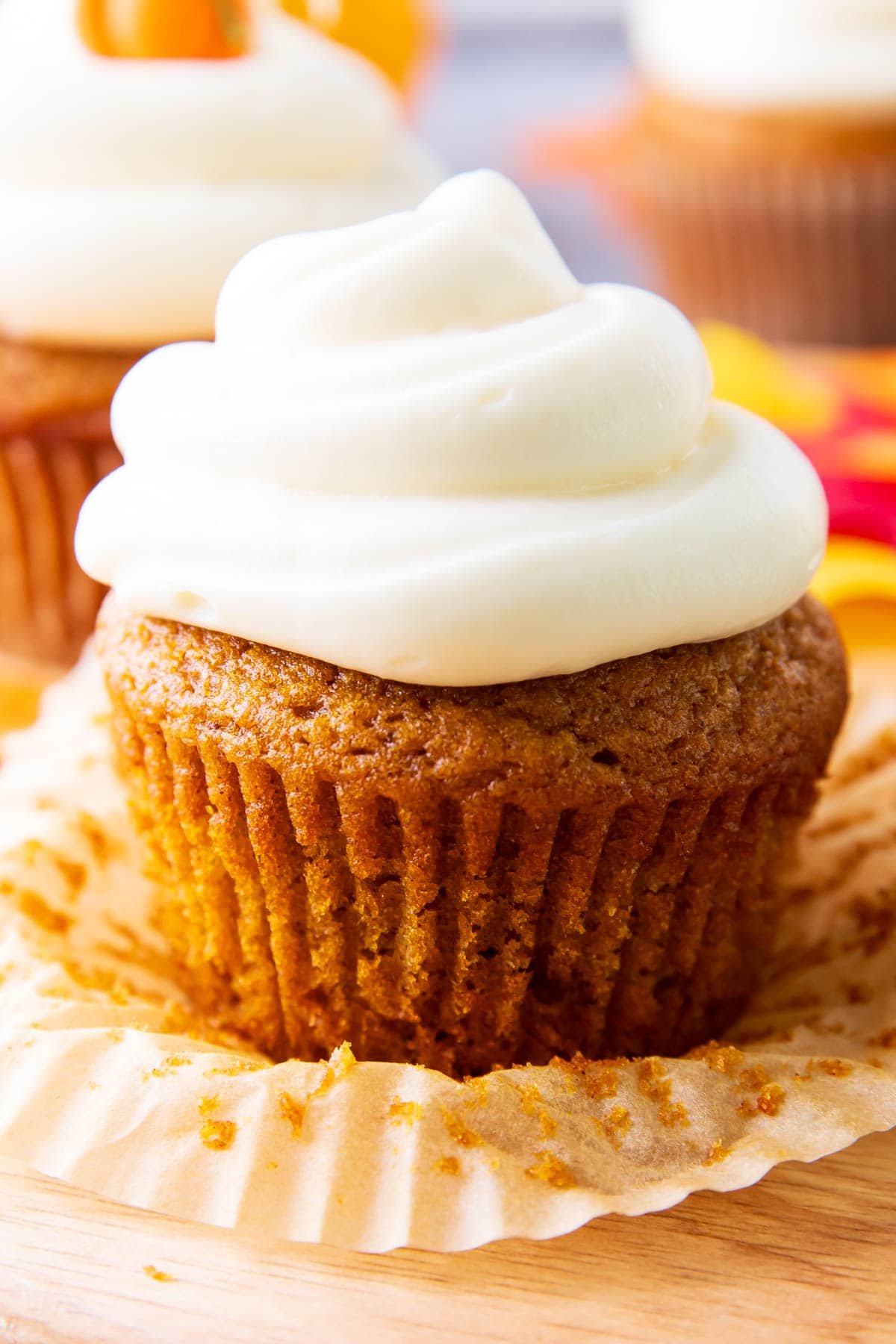 the cupcake wrapper peeled off this easy pumpkin cupcake recipe