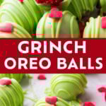 Grinch Oreo Balls long Pinterest image.
