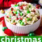 White Chocolate Christmas Popcorn Recipe short Pinterest image.