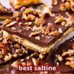 Saltine Cracker Toffee Recipe short Pinterest image.
