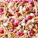 Valentines Chex Mix short Pinterest image.