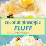 Coconut Pineapple Fluff Salad Recipe pin image.
