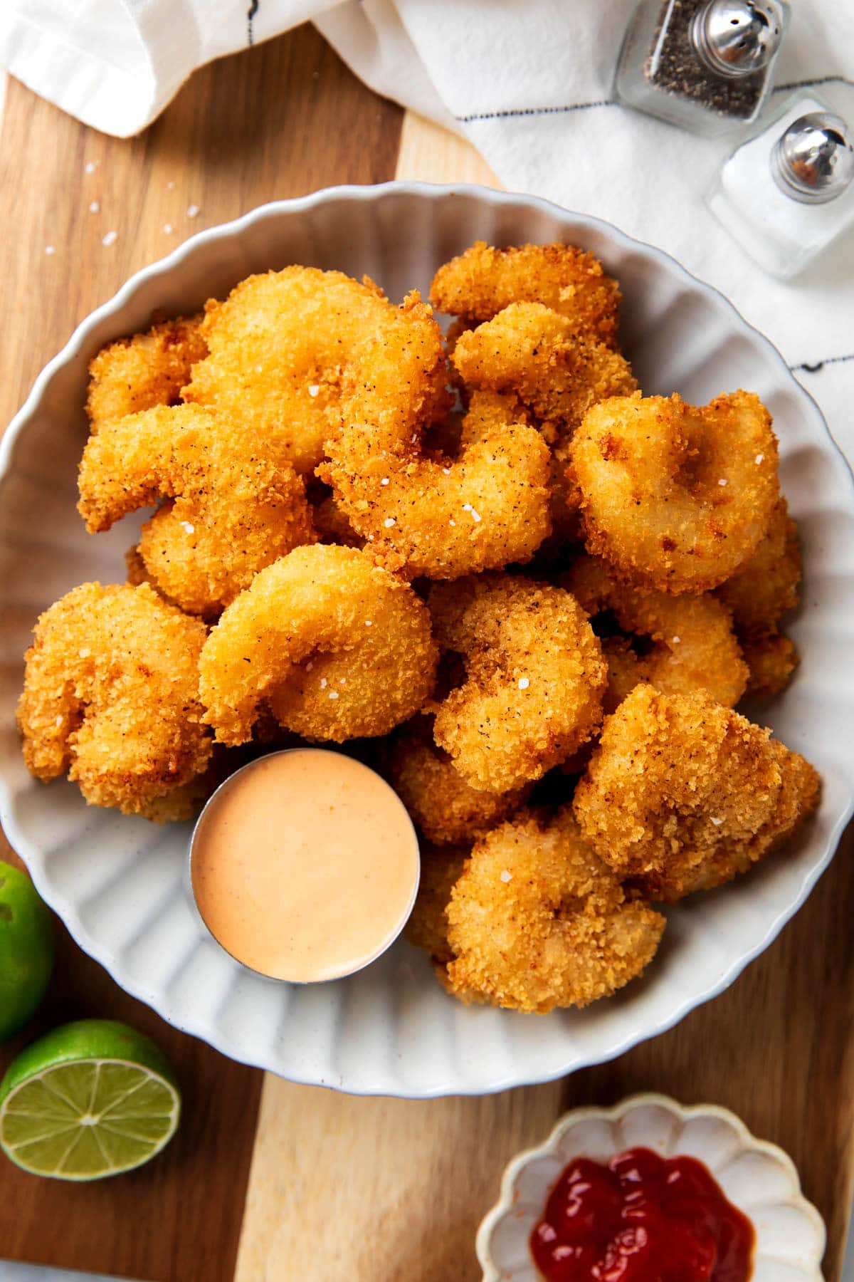 This crispy fried shrimp has a crunchy, crisp exterior with juicy shrimp centers and are seasoned to perfection.