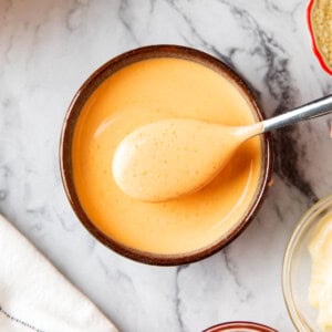 Best sriracha mayo is served in a dipping bowl