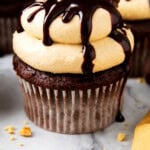 Chocolate Cupcakes With Peanut Butter Cups pinterest image.