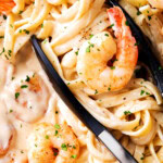 Shrimp Alfredo Pasta w/ Penne, Linguine, or Fettuccine pinterest image.
