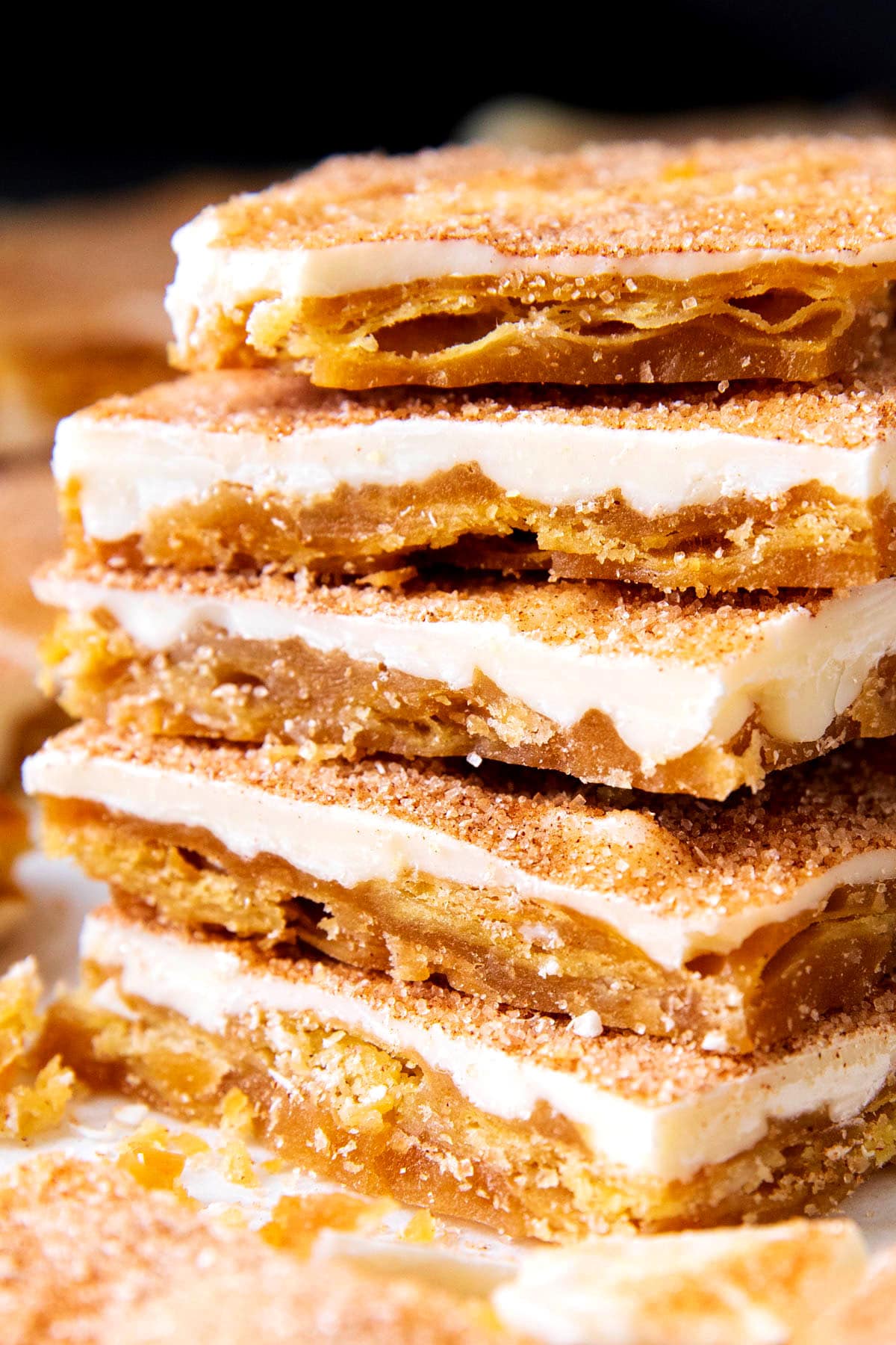 Closeup of this churro christmas crack -- the best homemade candy.