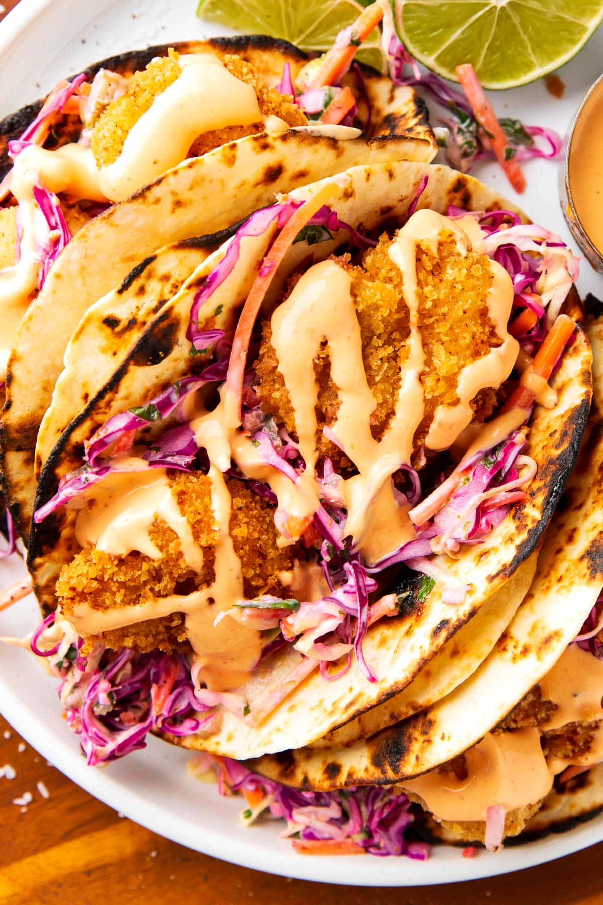 Creamy cilantro lime slaw in a fish taco