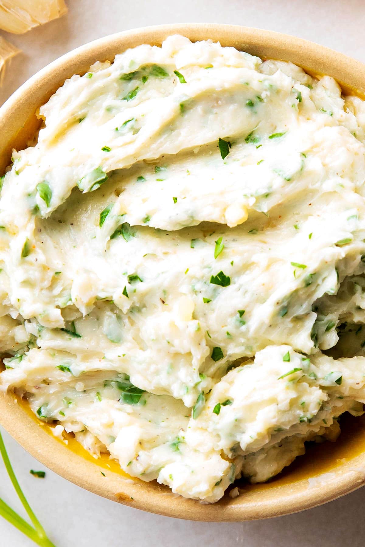 Close up of this parsley topping recipe to show flavorful texture.
